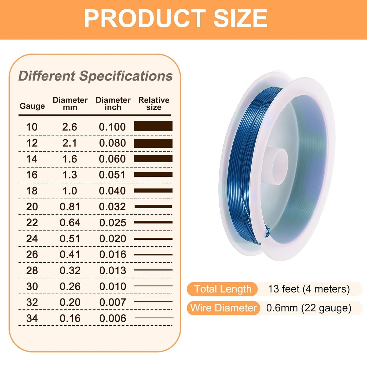 HARFINGTON 13ft Jewelry Wire, 22 Gauge (0.6mm) Brass Craft Soft Metal Tarnish Resistant Copper Beading Wire for Jewelry Making Supplies Crafting, Blue