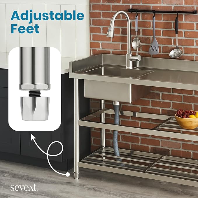 Stainless Steel Utility Sink Freestanding Laundry Sink with Pull-Out Faucet, Utility Tub with Bottom Shelves for Garage, Basement, Mudroom, or Workshop (Silver)