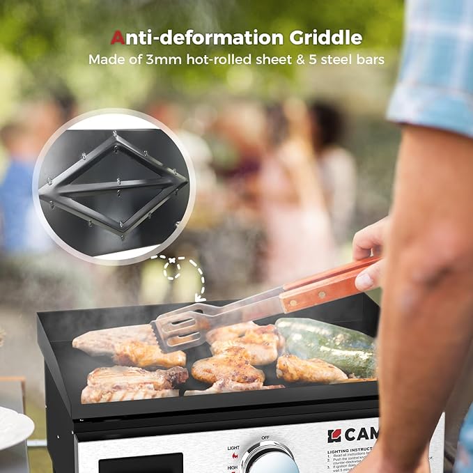 CAMPLUX Propane Gas Griddle Grill Combo 11,000 BTU, Portable Camping Griddle Ceramic Coated, 18-Inch Tabletop Grill with 20 lbs and RV Regulator for Camping, RV Picnic and Tailgating