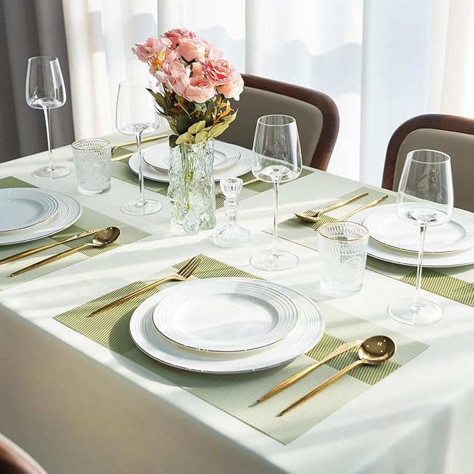 Placemats Set of 4 Vinyl/Plastic Woven Place Mats for Kitchen Table Indoor/Outdoor Washable Placemat Wipeable Dining Table Mats (Green Cube,4)