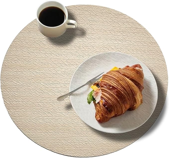 PIGCHCY Round 15" Water-Resistant Placemats Set of 6, Premium Faux Leather Placemats PVC Easy Clean Table Mats for Hotels Outdoor Dining, Wedding Decor (Cream)