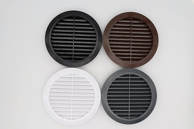 Graphite/Gray 5" Inch Round Ventilation Grille with Insect mesh. (Duct 5Ø / Grille 6Ø) Ventilation Applications. Indoor and Outdoor Vent Cover. Available 3 Sizes / 4 Colors.