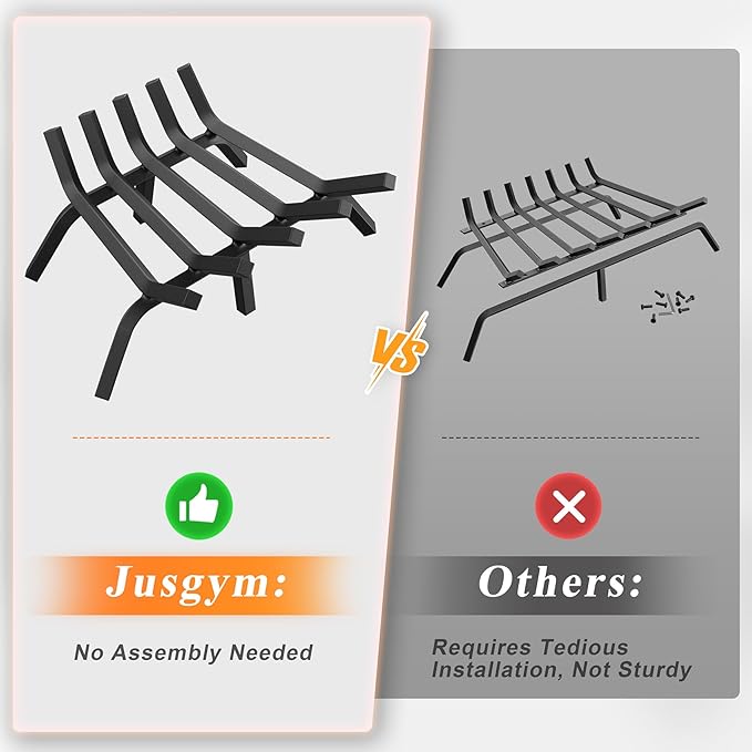 Fireplace Grate 17 Inch, Solid Steel Heavy Duty Fireplace Log Holder with 6 Support Legs, Fireplace Log Grate for Indoor Fireplace & Outdoor In-ground Firepit