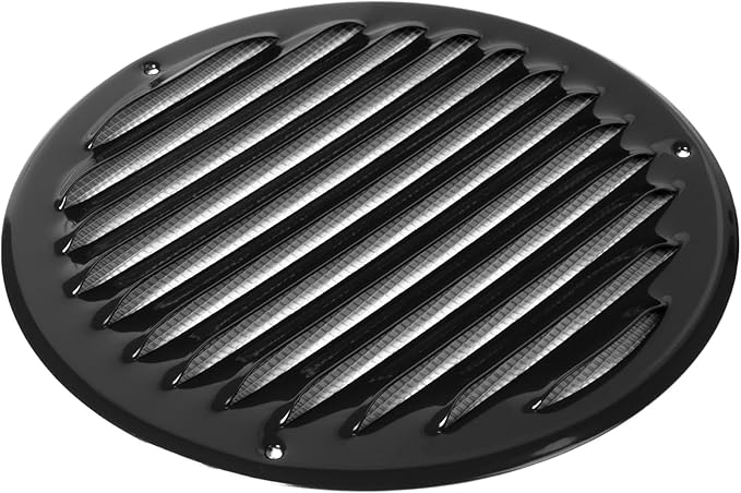 Repa Market 6 Inch (Opening Dimensions) Round Air Vent Cover/Black Galvanized Steel Louvered Grill Cover with Mesh Screen/Wall or Ceiling Vent/HVAC Register for DIY Home Improvement