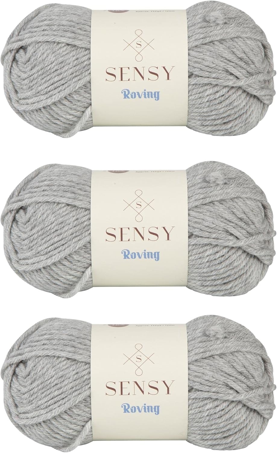3 Skeins of Sensy Roving Yarn, 3.5 oz, 132 Yards, Gauge 5 Bulky (Light Gray Heather)