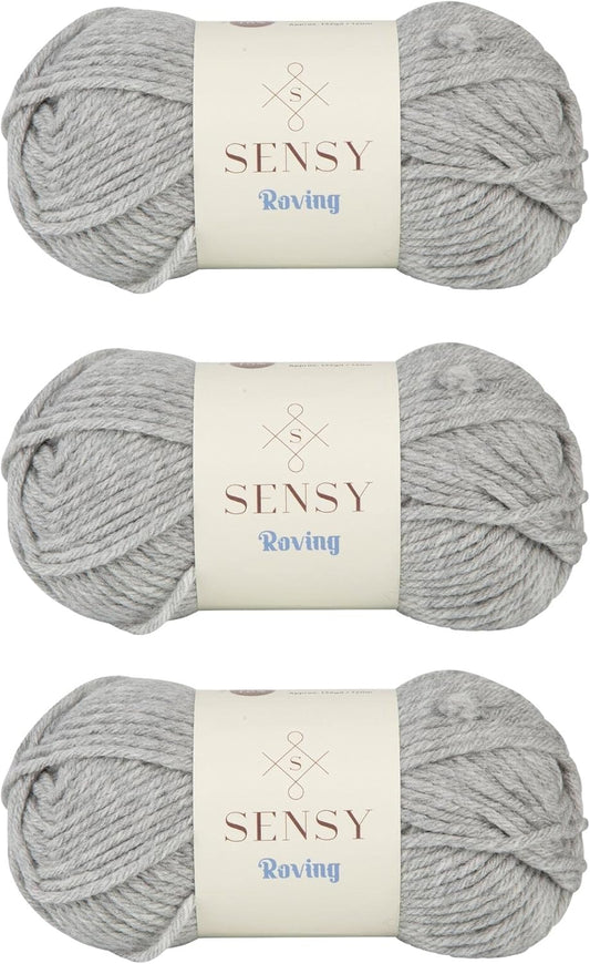 3 Skeins of Sensy Roving Yarn, 3.5 oz, 132 Yards, Gauge 5 Bulky (Light Gray Heather)