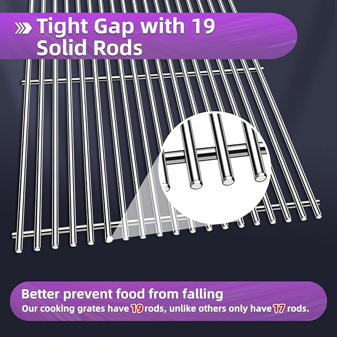 18 7/8" 304 Stainless Steel Grill Grates for Weber Genesis ii E-610 S-610 Genesis ii LX E-640 S-640 Genesis 2 Grill Parts for Weber Genesis ii 600 Series 66803 66096 Gas Grills 3 Pack