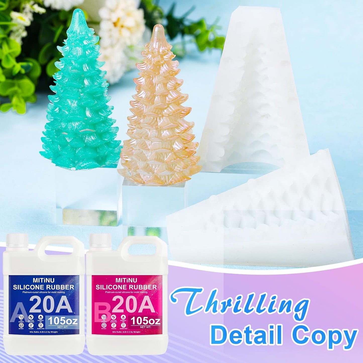 Silicone Mold Making Kit - 20A Liquid Silicone Rubber (1:1 Mix), Non-Toxic & Bubble Free Platinum Cure Silicone for Making Molds for Resin, Soap, Concrete, Craft Molds - 210oz Total