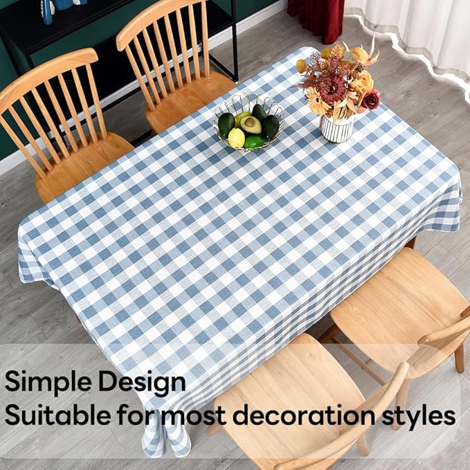 Gingham Tablecloth Rectangle Table Cloth Heavy Duty Cotton Checkered Table Cover for Spring Picnic Kitchen Dining(C-Sky Blue, 52x52 inch)