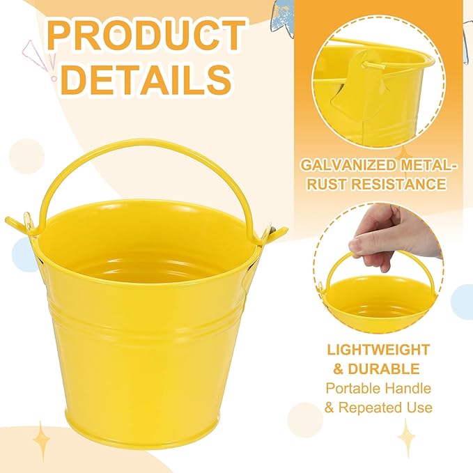 Small Metal Buckets, Mini Buckets with Handle Galvanized Colored Tin Pail Containers Basket Party Supplies - Fit for (Halloween - Classroom Crafts) 2.7" & 10Pcs & Yellow