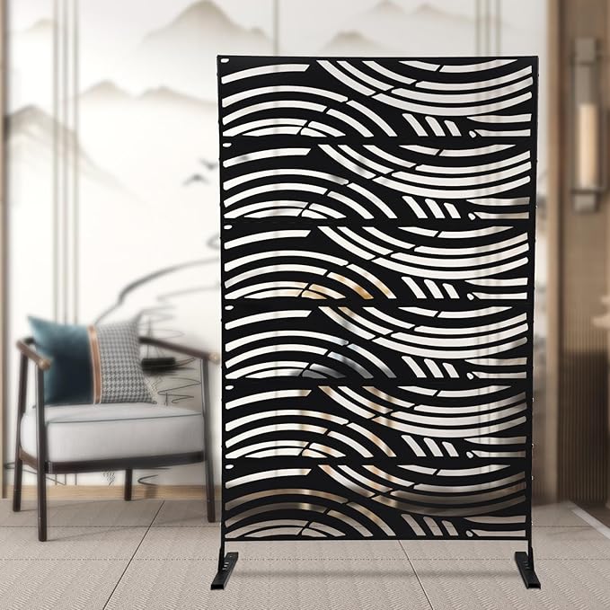 DNYSYSJ Metal Outdoor Divider 71x40'' Privacy Screens 6 Panels Freestanding Decorative Privacy Screen for Patio Balcony Deck Garden Backyard (Model D)