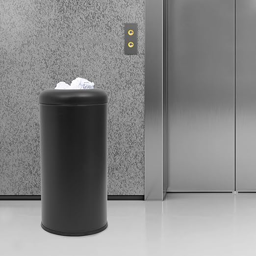 15.48 Gallon Commercial Trash Can, Black Open Top Outdoor Indoor Waste Container Stainless Steel Large Garbage Enclosure with Lid, 15 x 30.7 inch