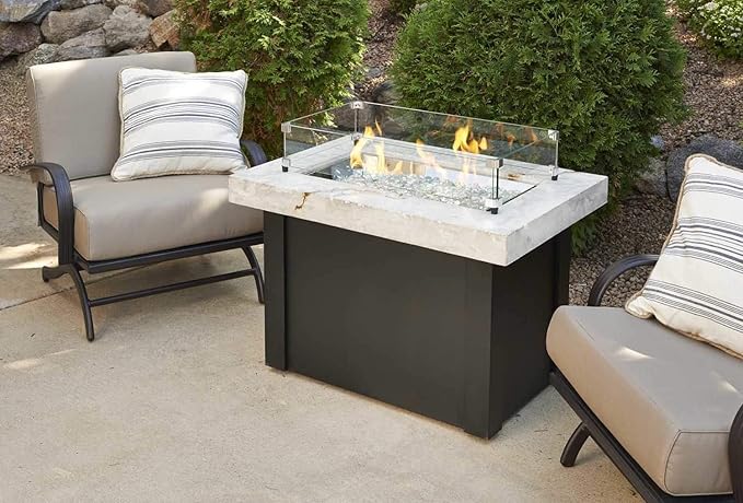 Outdoor GreatRoom Co Fire Pit Wind Guard - 12" x 24" Rectangular Fire Pit Glass Wind Guard for Firepit Burner - 6 Inch Tall Tempered Glass Panels, Secure Aluminum Clips, Rubber Bases, Easy Assembly
