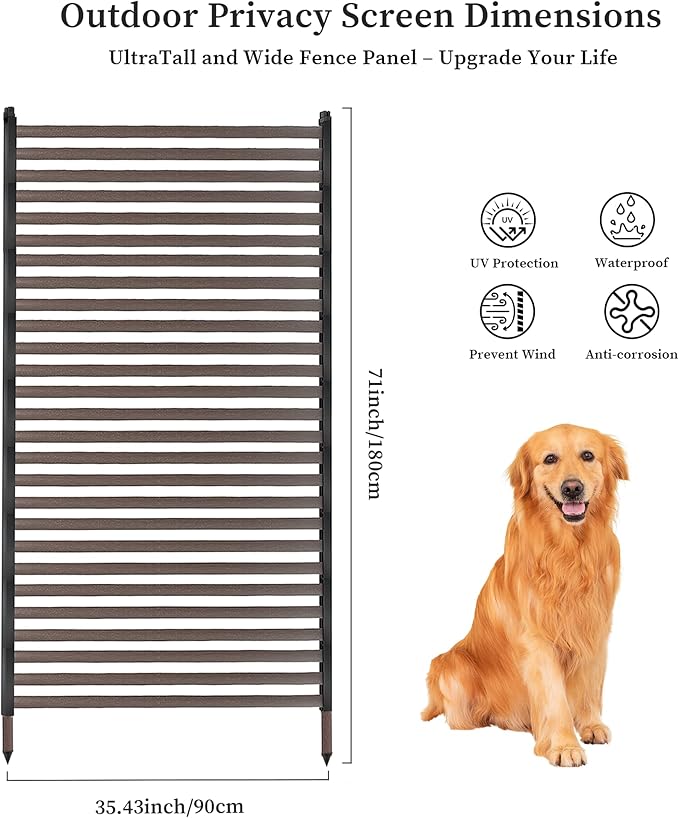 Outdoor 3FT x 6FT Metal Privacy Screen, Privacy Fence Panels for Outside, Decorative Room Divider, Tall Fence Sticks for Backyard Patio Garden, Brown