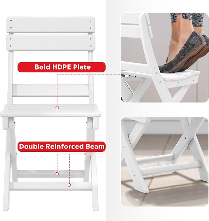 Costaelm Paradise 3-Piece Outdoor HDPE Folding Patio Bistro Table and Chairs, White