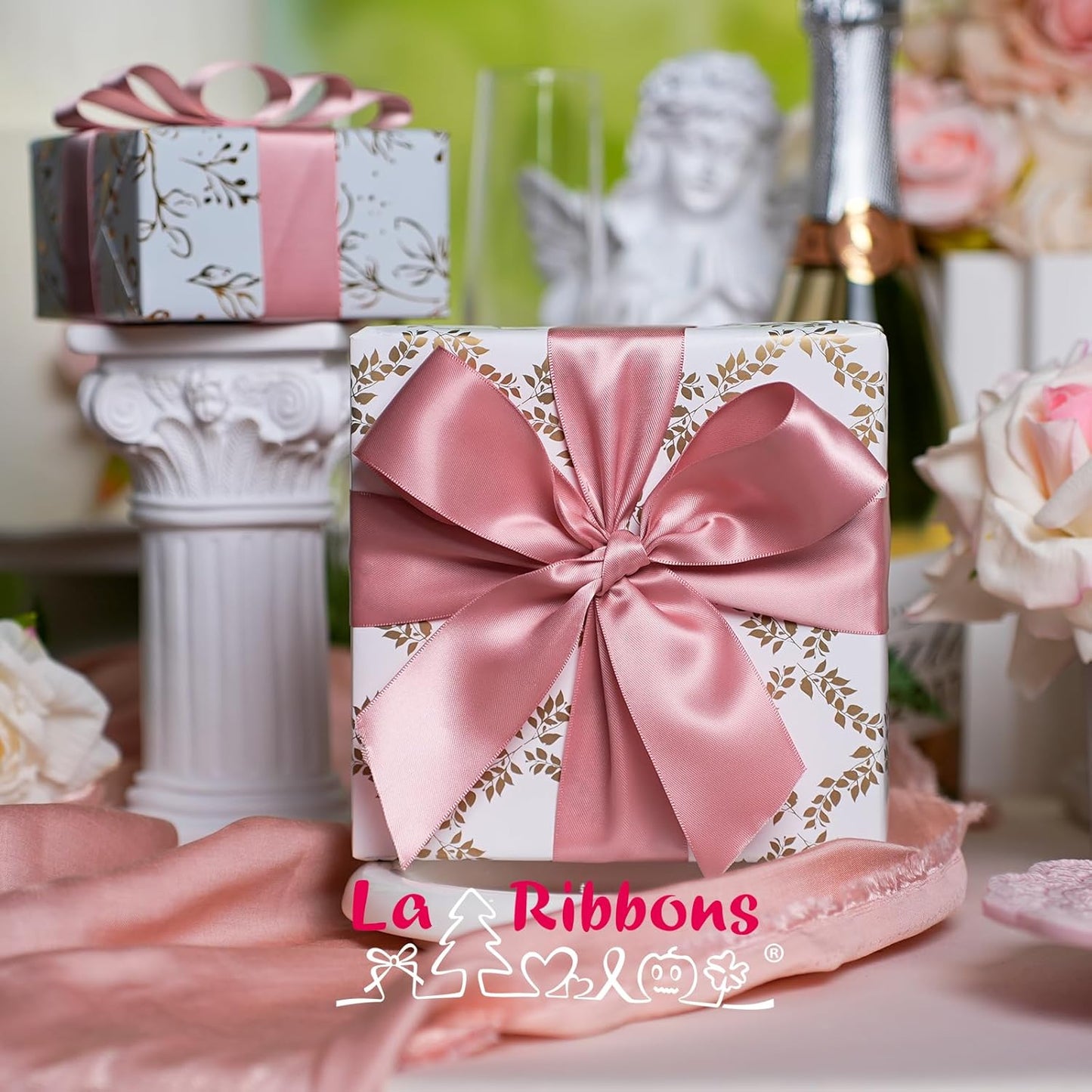 LaRibbons 1 1/2 Inch 50 Yard Double Faced Satin Ribbon,Dust Pink Satin Craft Fabric Ribbon for Gift Wrapping Floral Bouquets Wedding Party Decoration