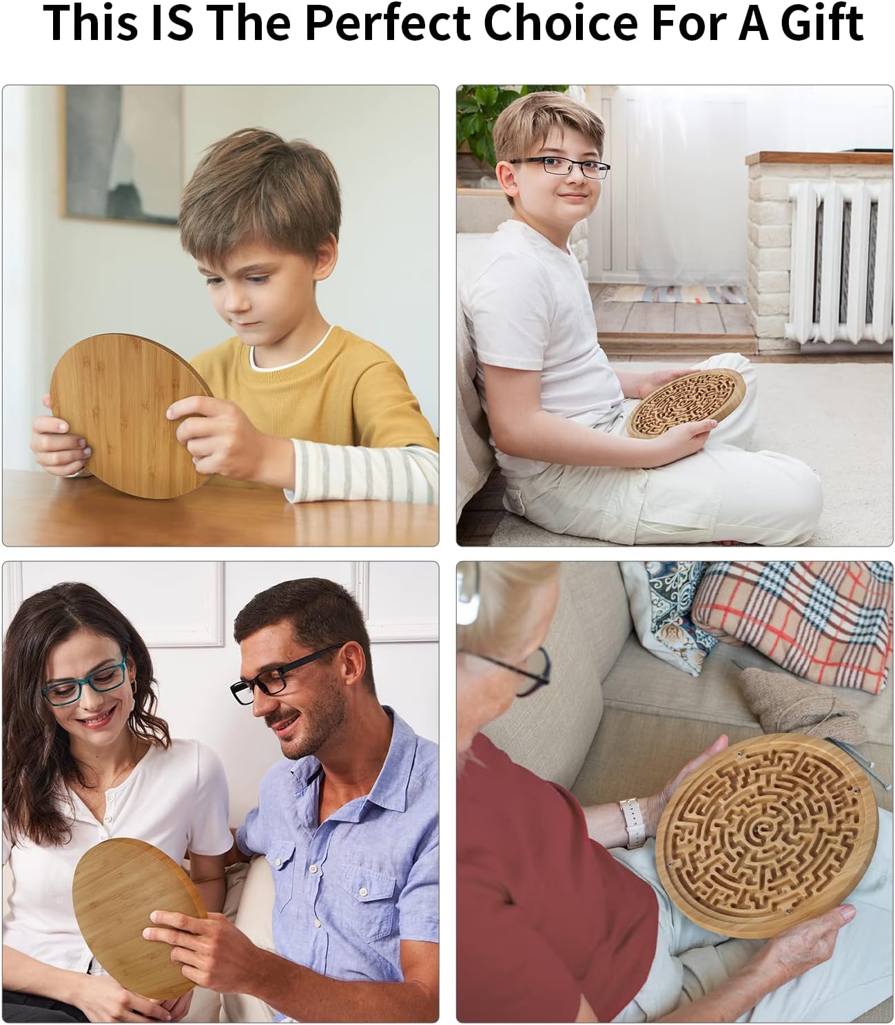 Round Wooden Labyrinth Board Game - Marble Maze for Education and Fun, Toddler Activity Board, Brain Teaser Puzzle Logic Game with Two Metal Balls for Kids, Adults, Teens, Boys, and Girls