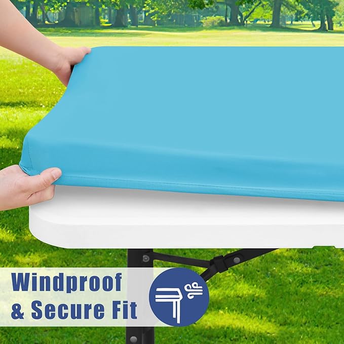 Spandex 6 Foot Rectangle Table Cloth 6 Pack, Elastic Fitted Tablecloths for Picnic, Stretch Washable Patio Table Cover for Outdoor, Camping, Banquet and Parties (Blue Mist, 30"x72")