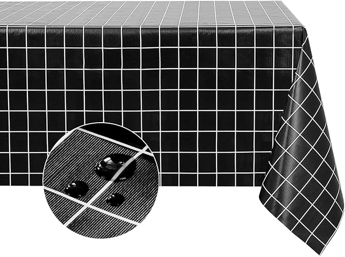 Romanstile Rectangle Vinyl Tablecloth, 100% Waterproof Oil-Proof Checkered Plastic Table Cloth, Heavy Duty Wipeable Table Covers for Dining, Camping, Picnic, Outdoor - 54 x 120 Inch, Black
