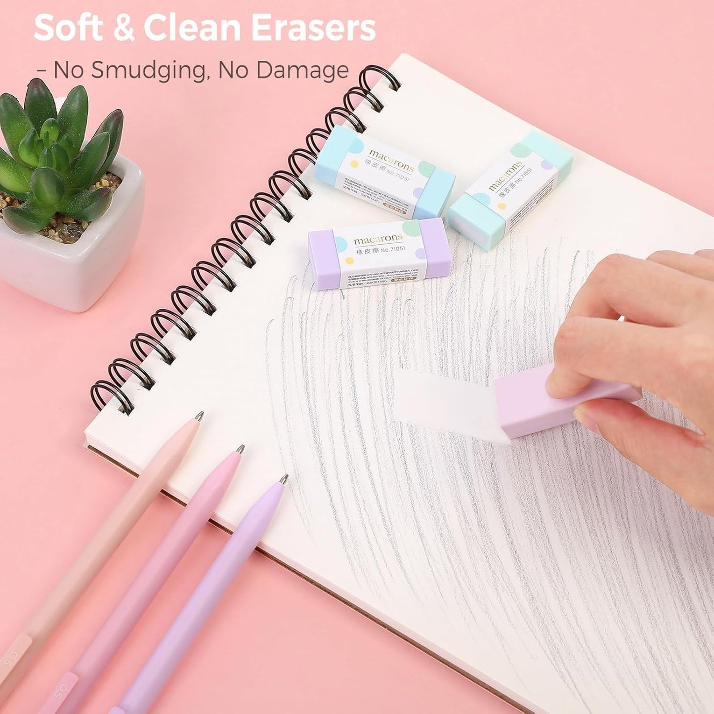 SKYDUE Cute Mechanical Pencils Set with Case, 6PCS 0.5mm & 0.7mm Mechanical Pencils, 360PCS HB Lead Refills, 4PCS Pastel Erasers, Pastel Back to School Supplies for Girls