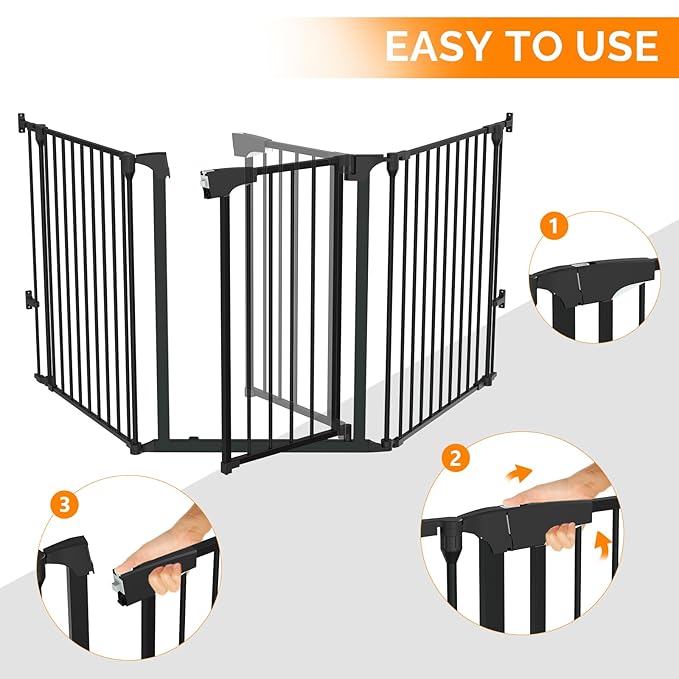 Bonnlo 188'' Wide Baby Gate Playpen 8 Panel Adjustable Play Yard Metal Dog Gate with Door Fireplace Christmas Tree Fence for Pet/Child/Toddler