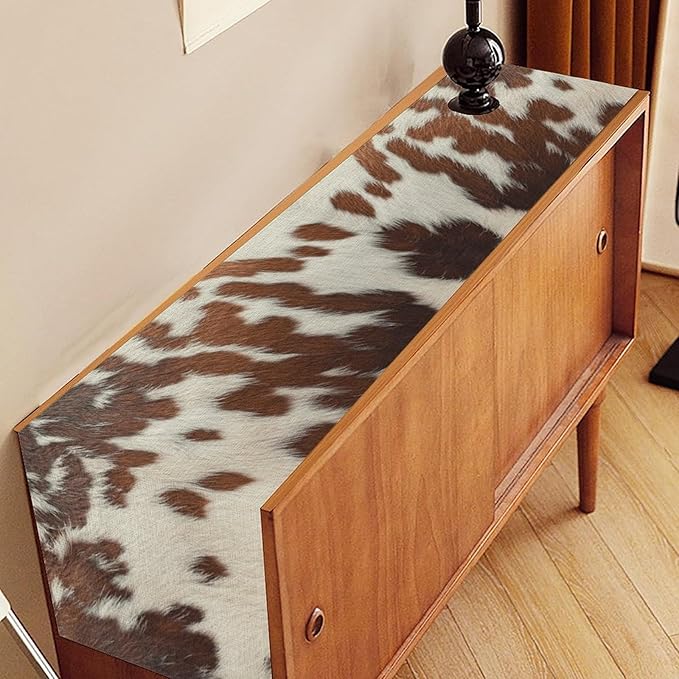 Cow Print Table Runner, Brown Cowhide Print Western Style Table Runner Country Farmhouse Cottage Cow Pattern Linen Table Decoration for Home Kitchen Dining 13x72