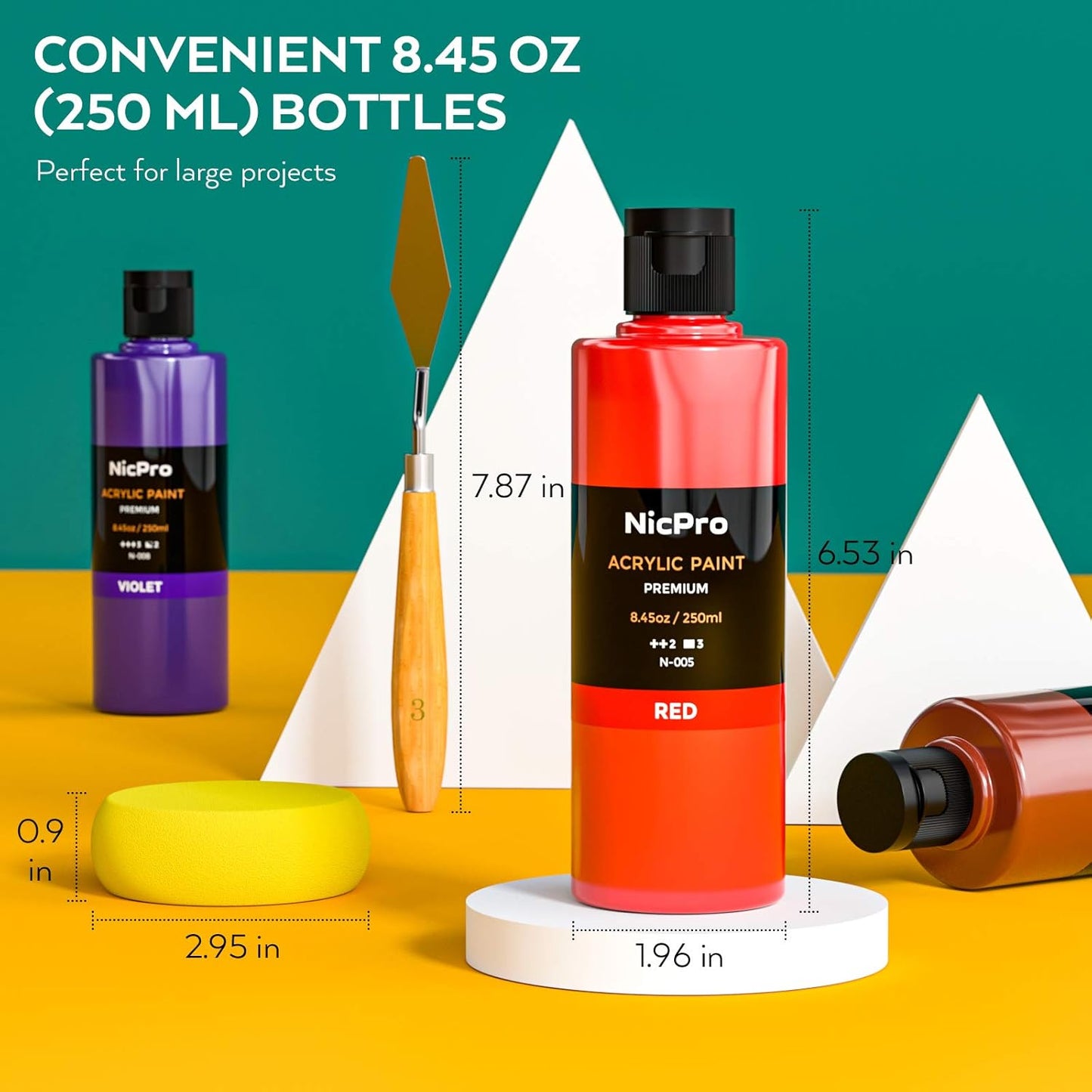 Nicpro 18 Colors Large Acrylic Paint Set, 8.45oz/250 ml Artist Painting Supplies Bulk Non-Toxic For Multi Surface Pumpkin Canvas Wood Fabric Leather Cardboard Paper Crafts Rock Hobby with Color Wheel