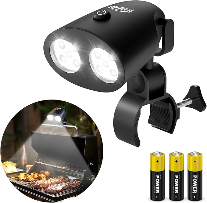 Grill Light Grilling Accessories: Mens Valentines Gifts for Dad Him Husband - LED Bright Smoker BBQ Light for Outdoor Grill - Clamp-On Handle Mount Two Brightness Settings with Batteries