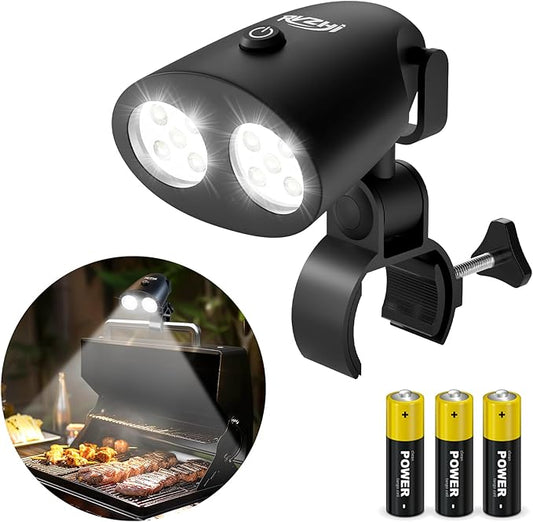 Grill Light Grilling Accessories: Mens Valentines Gifts for Dad Him Husband - LED Bright Smoker BBQ Light for Outdoor Grill - Clamp-On Handle Mount Two Brightness Settings with Batteries
