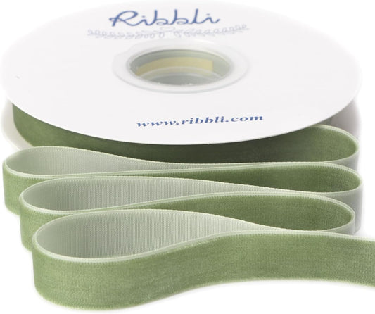Ribbli Sage Green Velvet Ribbon 5/8 Inches Continuous10 Yard Spool Spring Moss Christmas Ribbon for Gift Wrapping Crafts Home Decor
