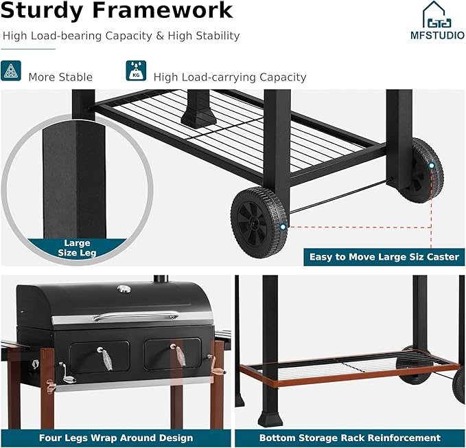 MFSTUDIO Multifunctional Extra Large 49 Inch BBQ Charcoal Grills with Temperature Control, Side Table and Easy Clean Ash Tray, Barrel Barbecue Grill for Multiple-family Household and Friends Party