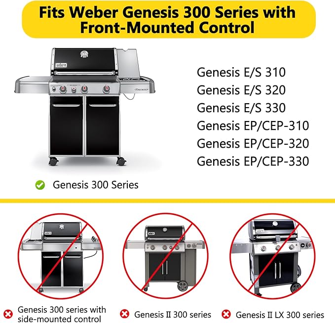 Grill Parts for Weber Genesis 300 Series Grills with Front Control Knob, Genesis E310 E320 E330 S310 S320 S330, 7620 Flavorizer Bars 65505 Heat Deflectors and 62752 Burner Tubes