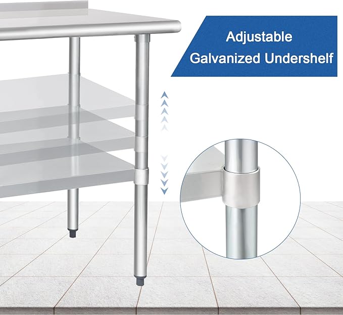 HARDURA Stainless Steel Table Prep & Work Table 24 x 72 Inches NSF Heavy Duty Commercial with Undershelf and Backsplash for Restaurant Kitchen Home and Hotel