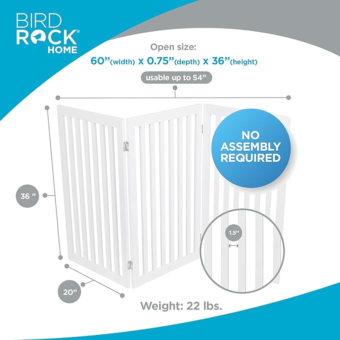 INTERNET'S BEST Dog Gate Indoor Freestanding Pet Barrier, Folding Wood Dog Fence, Extra Wide Doorway Puppy Gate, Indoor Animal Privacy Panel, Wooden Cat Fence - 3 Panel - 36", White