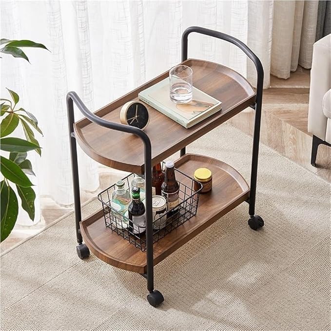 Rolling Cart with Table Top, Double Layer Bar Cart, Small Tea Cart with Wheels, Wooden Serving Carts for Hotels, Restaurants, and Homes