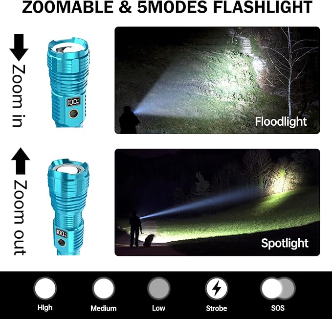 Flashlights High Lumens Rechargeable, LED Super Bright Flash Light Long Beam, Zoomable Linternas with LCD Digital Display, 5 Mode, Waterproof, Powerful Tactical Flashlight for Emergencies Camping Gift