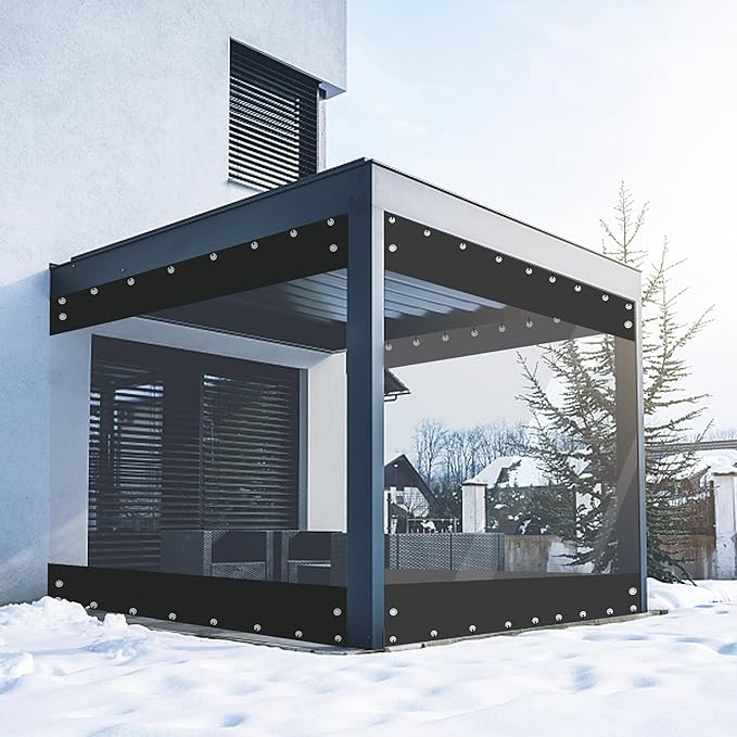 FoundGo 8'Hx7'W Vinyl Curtains for Patio, 19oz Outdoor Clear Patio Enclosure, Heavy Duty Waterproof Tarp With Grommets for Pergola, Porch, Gazebos, Balcony, -4 Cold Resistant