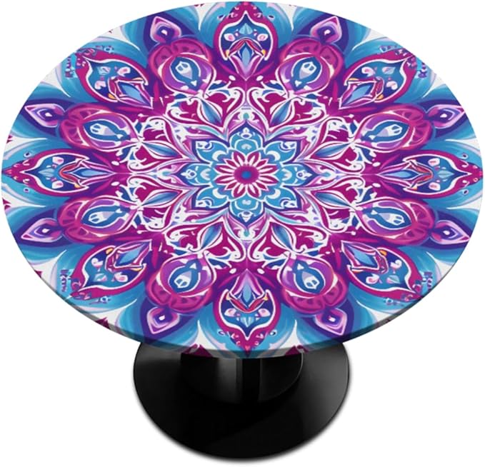 Mandala Vintage Flowers Round Table Cloth Cover, Elastic Edge Waterproof Wipeable Tablecloths 36"-42" Polyester Tablecloth for Party Restaurant Banquet Holiday Camping Outdoor Picnic