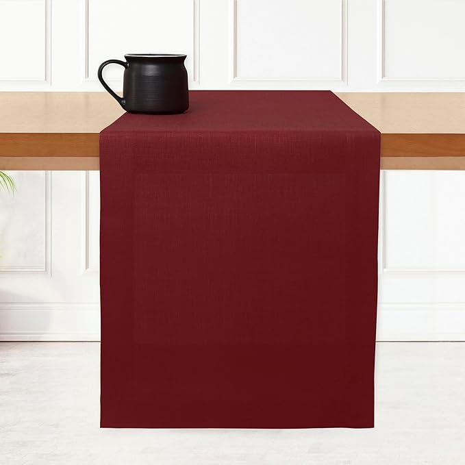 D'Moksha Homes Linen Dark Red Table Runner 120 Inches Long - 100% Pure Linen Dining Table Runner 14 x 120 Inch for Valentines, Holiday - Machine Washable
