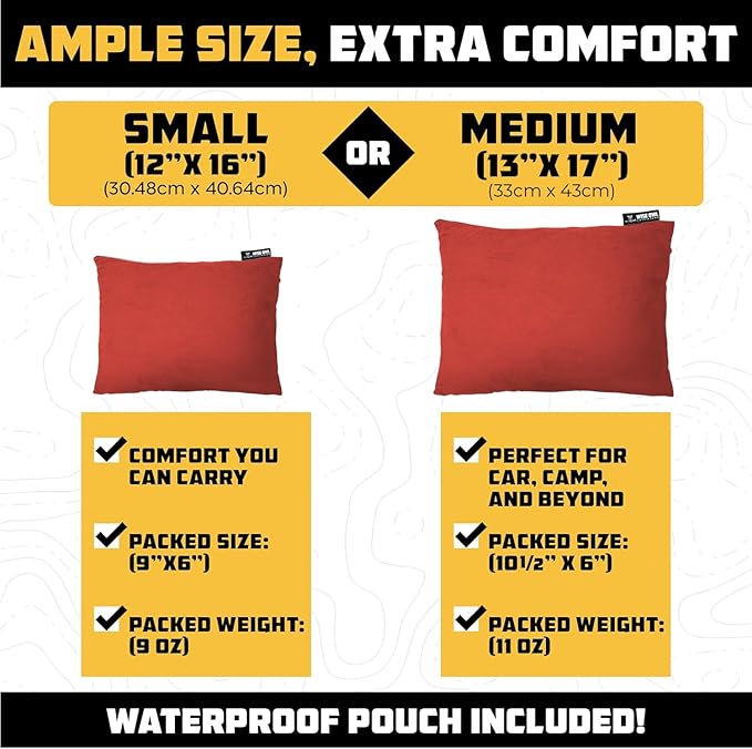 Wise Owl Outfitters Camping Pillow – Memory Foam Travel Pillow for Airplane Sleeping, Hiking, Backpacking & Outdoor Use - Small & Portable for Adults, Car, Camp & Tent