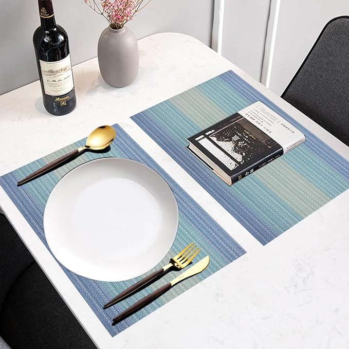 PIGCHCY Placemats Set of 12 Washable Durable Place Mats Vinyl Heat Resistant Non-Slip Table Mats Indoor Outdoor (Coastal Blue)