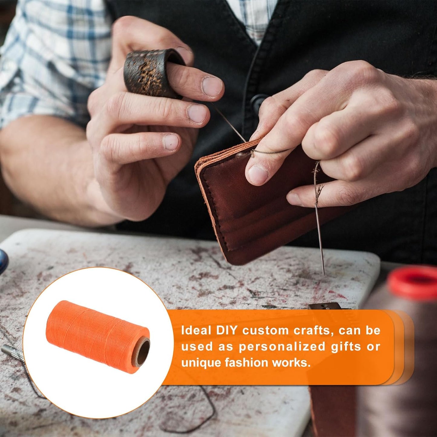 MECCANIXITY Waxed Thread,197 Yard 1mm 210D Flat Wax Thread Polyester Waxed String for Leather Sewing Hand Weaving Book Binding Home Decoration,Bright Orange