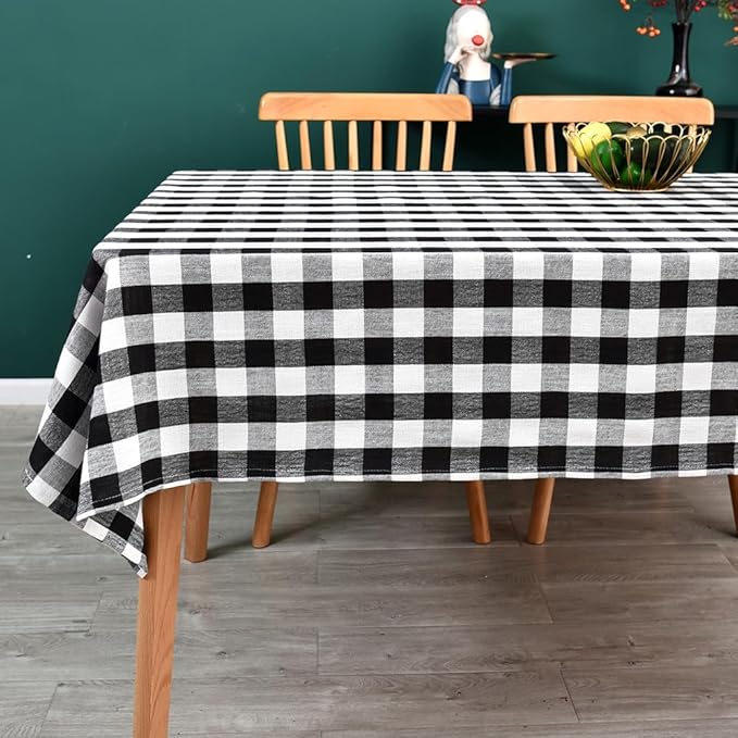 Gingham Tablecloth Rectangle Table Cloth Heavy Duty Cotton Checkered Table Cover for Spring Picnic Kitchen Dining(C-Black, 52x98 inch)
