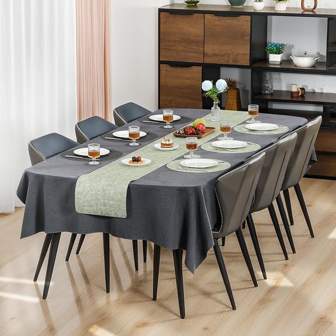 Myir JUN Round Placemats Dual Sided, Faux Leather Place Mats Set of 4 Indoor Placemats for Dining Table Outdoor Placemats Non-Slip Washable Table Mats (Set of 8, Gray Grass Green)