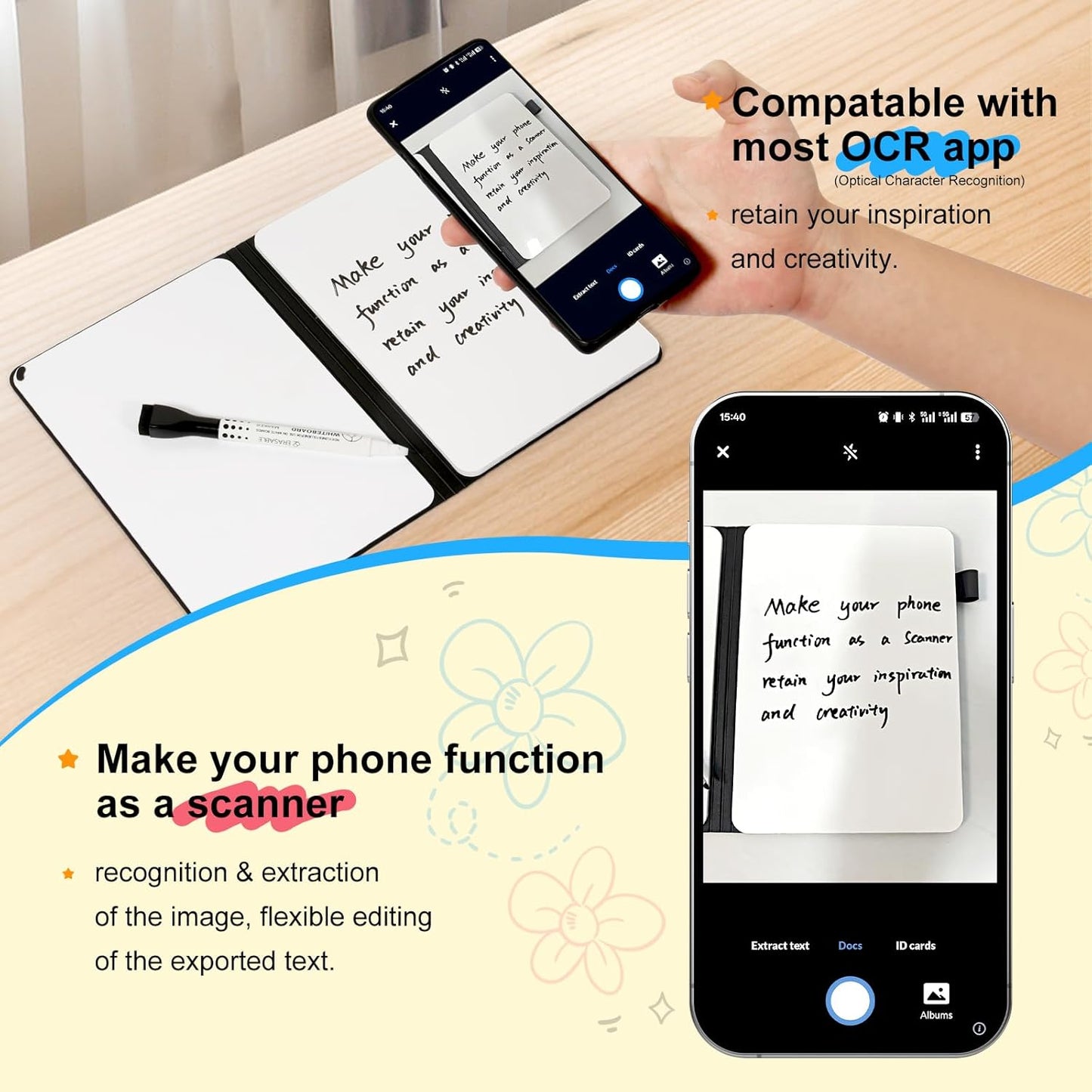 AGM Portable White Board Dry Erase Notebook, 8.4" x 6" Double Sided Folding Whiteboards with 3 Pens, Small Travel Dry Erase Board Skin-Friendly Material for Study, Meeting, Planning, Rose Pink