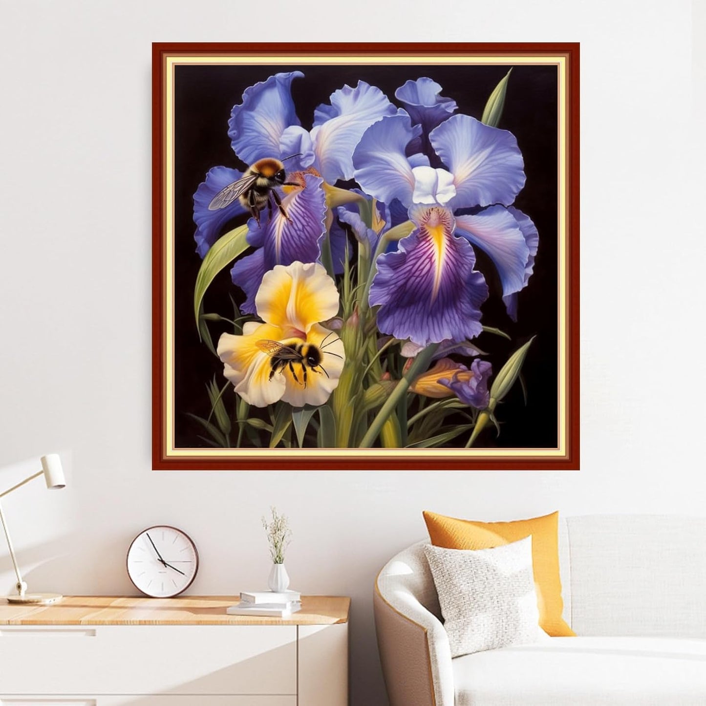 Disxvivy Cross Stitch Stamped Full Embroidery Kits DIY 11CT Cotton Thread Printed DIY Needlepoint Kits Craft Needlework Set Cross-Stitch Stamped Sets-Bees Gather Honey 18x18 inch