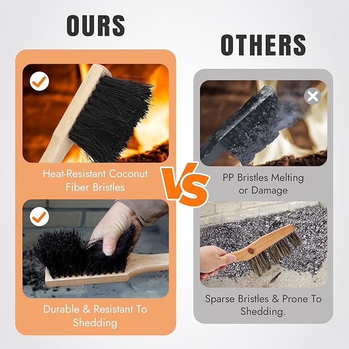 INNO STAGE Ash Shovel and Brush Set - Fireplace Tools Set Hearth Indoor Outdoor Modern Firepit Coal Shovel and Brush Kit Cleaning Tool Rust Resistant (6 * 16inch)