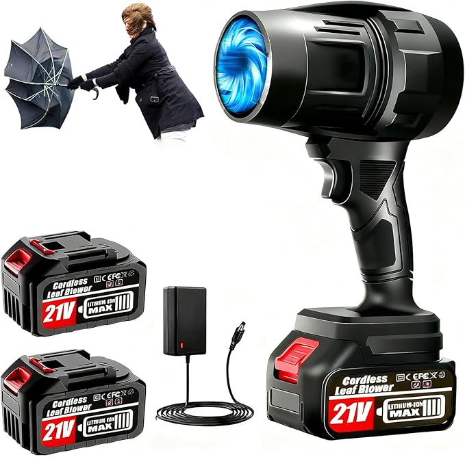 Cordless Leaf Blower with 2 x 4.0Ah Battery and Charger, 600,000 RPM Turbo Air Jet Blower, Lightweight Handheld Blower with Adjustable Speed for Patio Cleaning, Lawn Care, Car, Blowing Leaves and Dust
