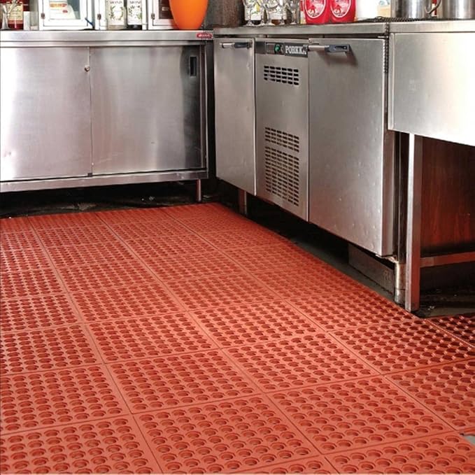 New Star Foodservice 54491 Commercial Grade Grease Resistant Anti-Fatigue Interlocking Rubber Floor Mat, 36" x 36", Black