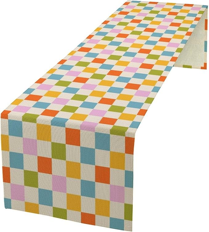 Retro Checkered Table Runner, 60s 70s Summer Seasonal Table Runners for Kitchen Dining Indoor Outdoor Holiday Home Wedding Party 13x60in